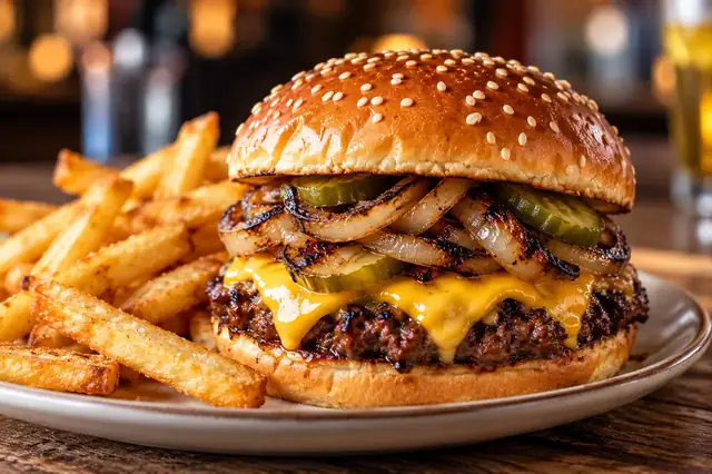 Bright KC Social food and drink AI editorial inspiration for Burgers; not a photograph of Cosmo Burger or its actual menu