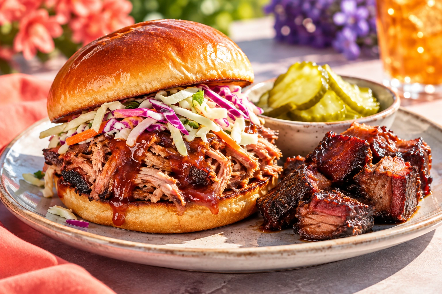 Bright KC Social food and drink AI editorial inspiration for Brewery / BBQ; not a photograph of 3Halves Brew Pub & BBQ or its actual menu