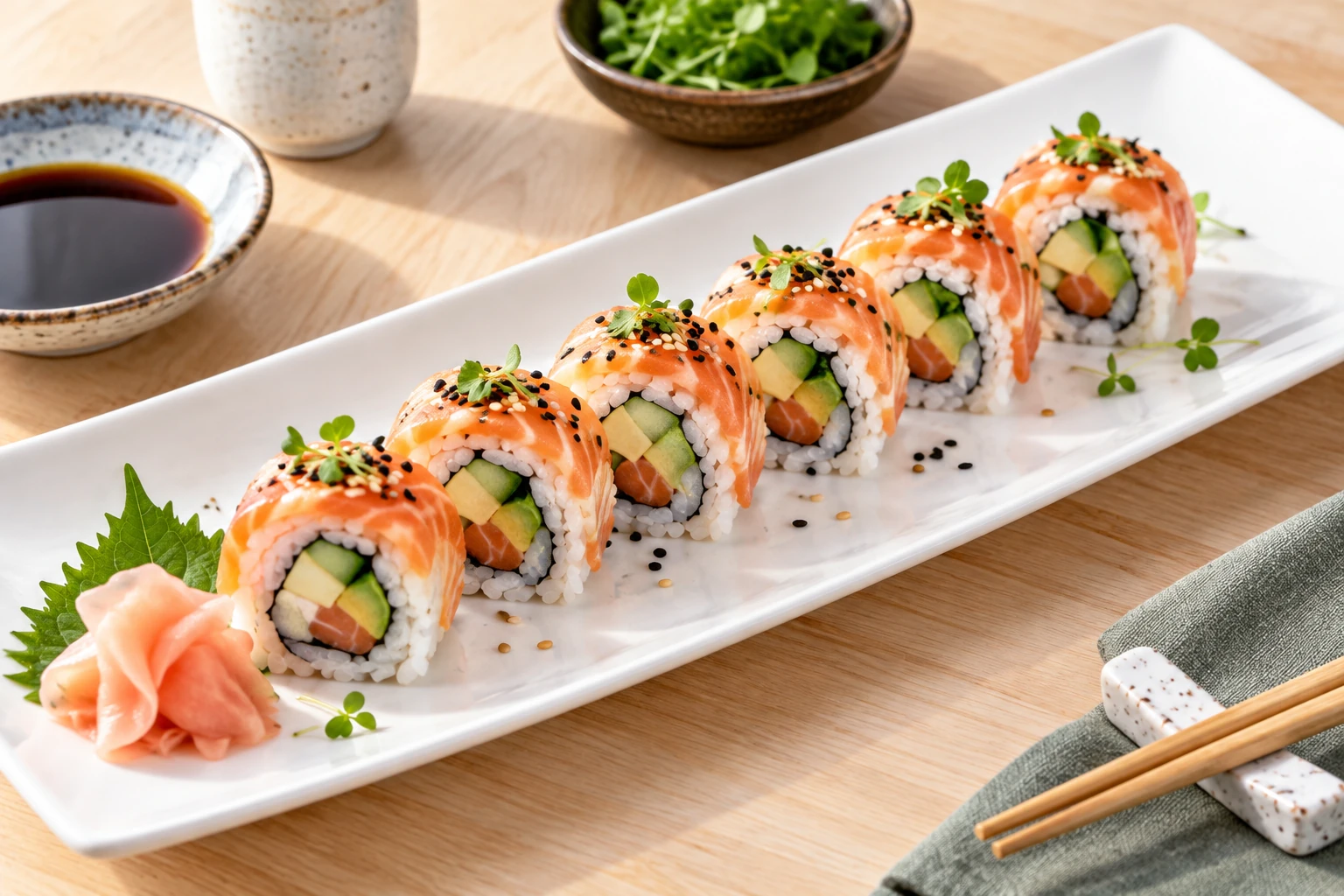 Bright KC Social food and drink AI editorial inspiration for Japanese & Sushi; not a photograph of Akoya Omakase or its actual menu