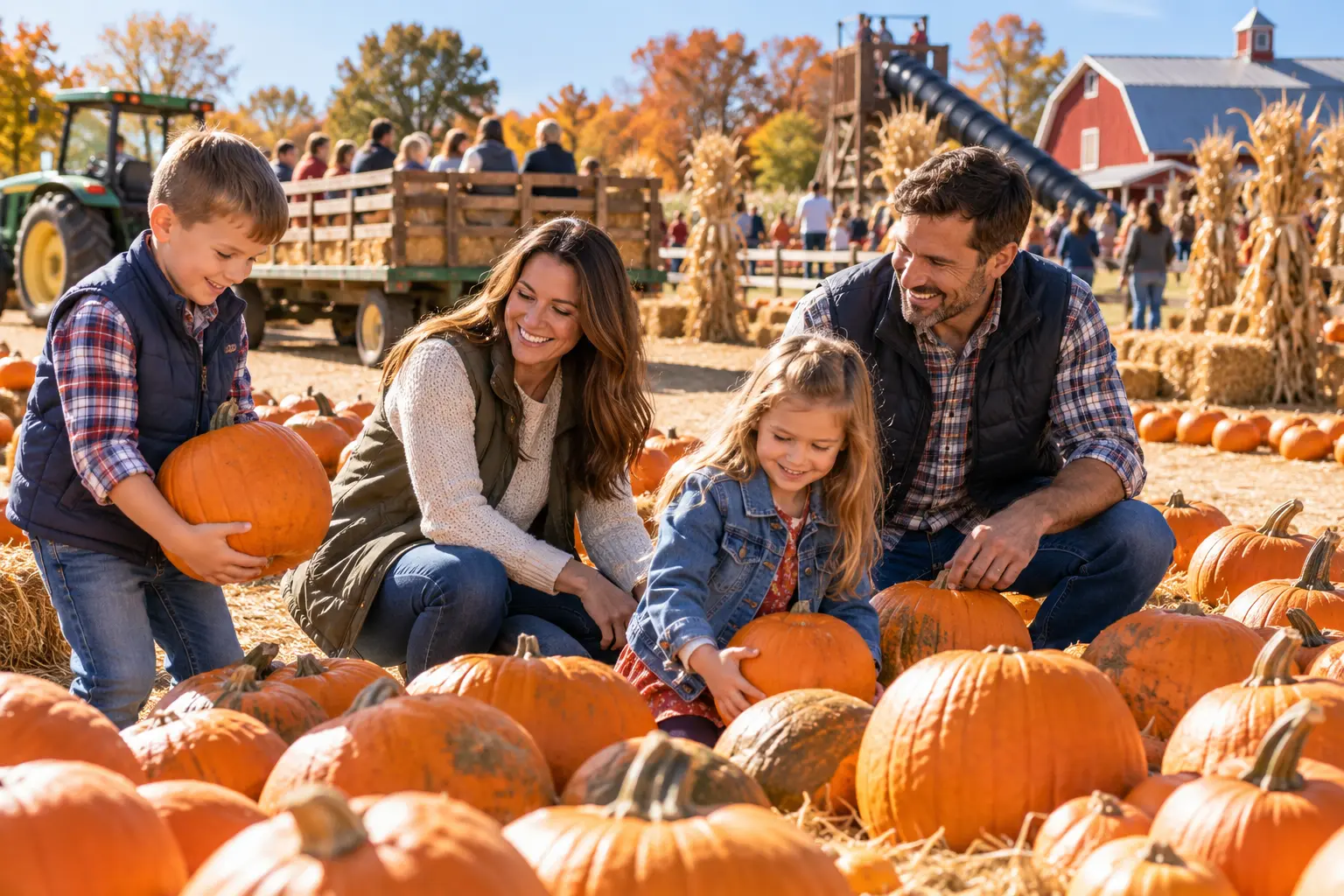 Family enjoying an outing like Louisburg Cider Mill Family Farm — editorial illustration