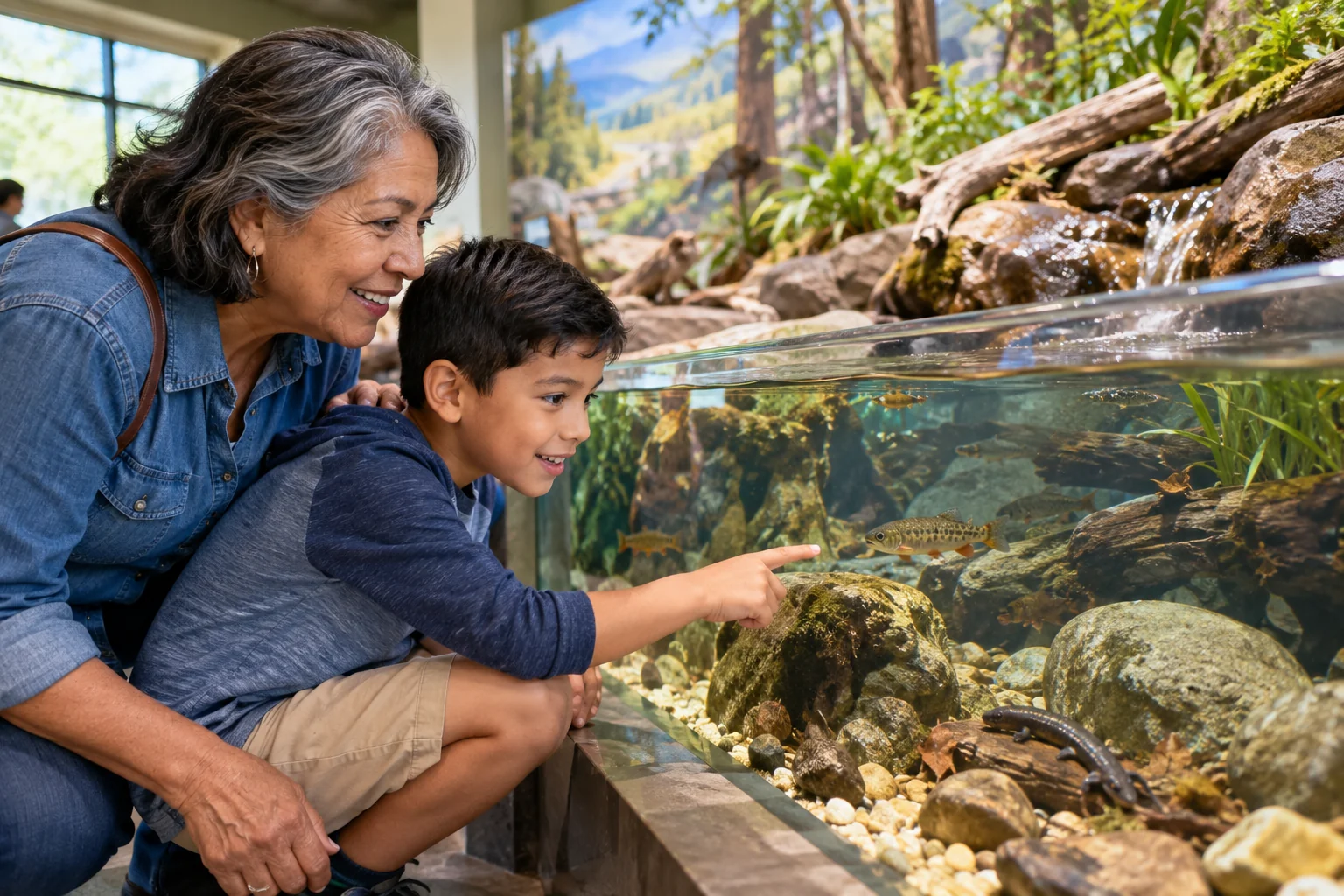 AI-generated family outing inspired by Anita B. Gorman Conservation Discovery Center; not a photograph of the venue.