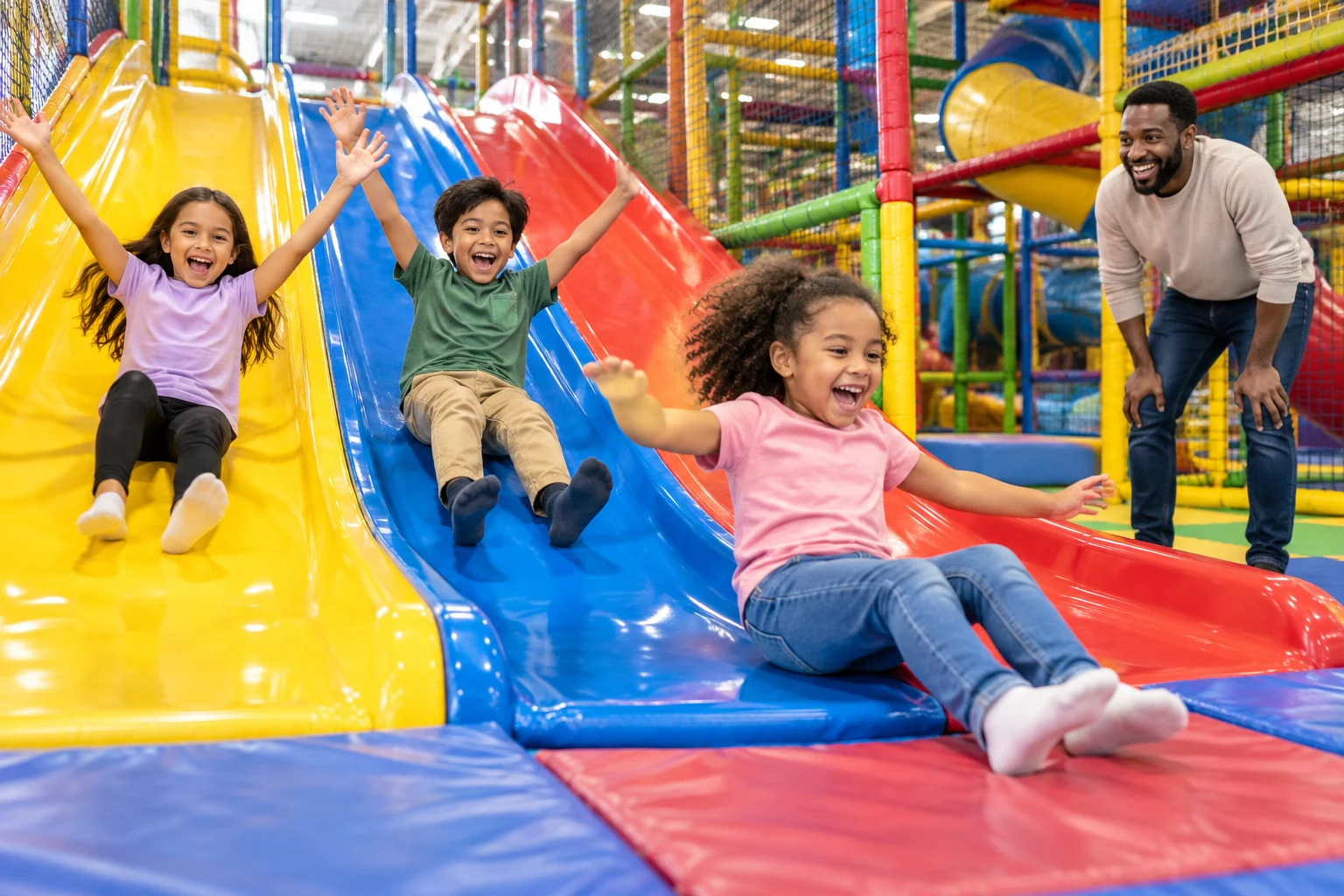 AI-generated family outing inspired by Fun Run · Liberty; not a photograph of the venue.