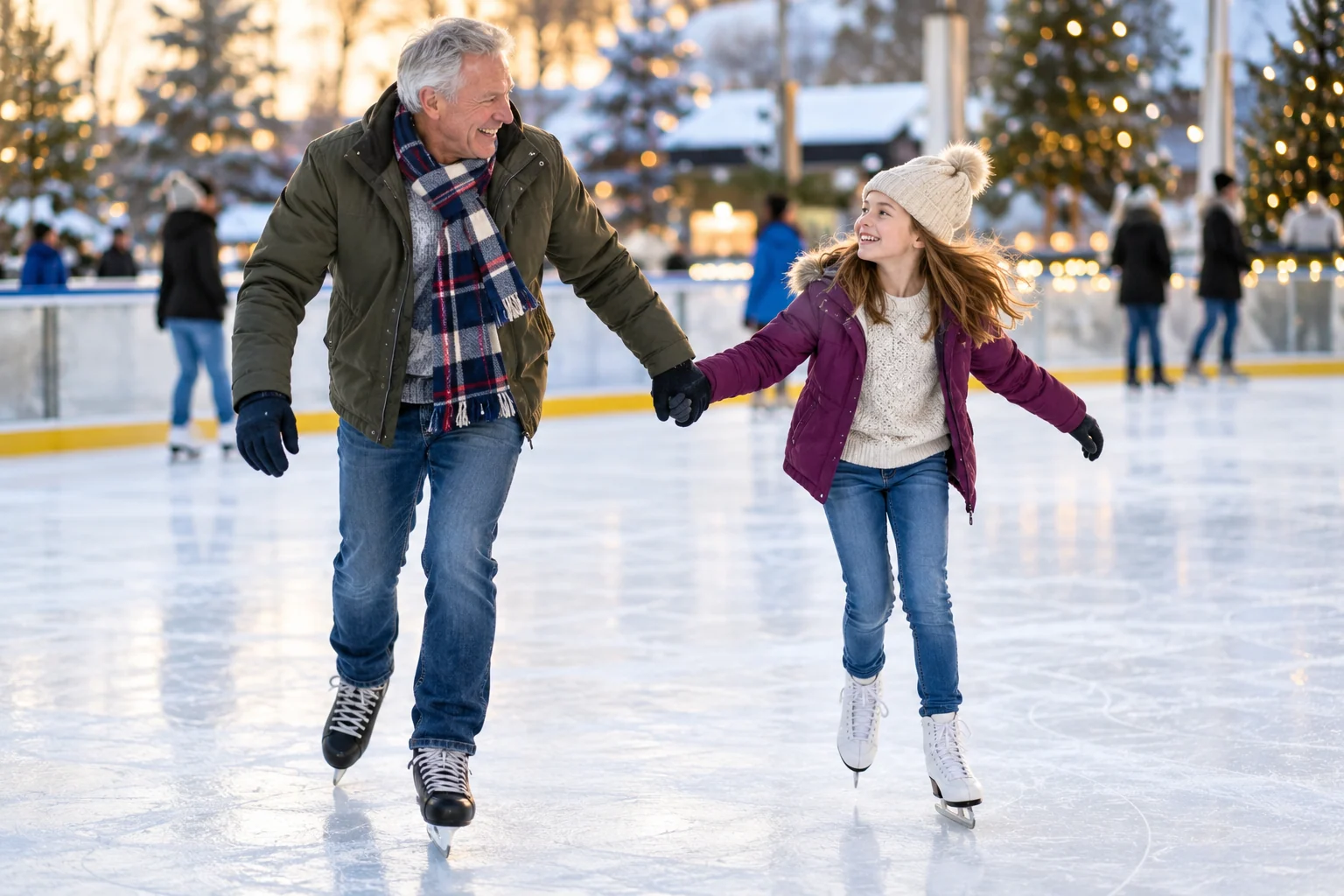 AI-generated family outing inspired by Independence Community Ice; not a photograph of the venue.