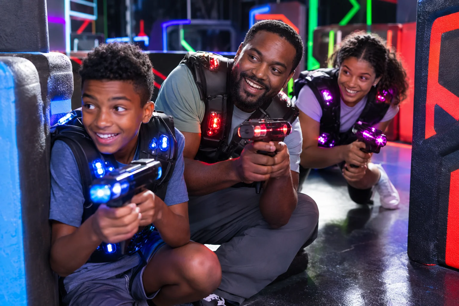 AI-generated laser tag experience illustration; not a photograph of Jaegers Laser Tag