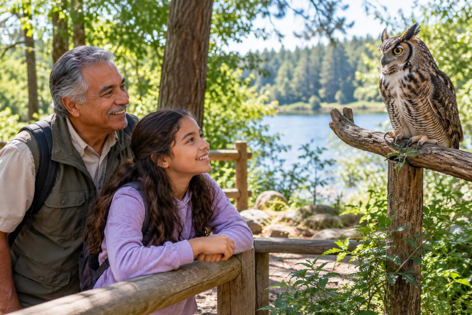 AI-generated family outing inspired by Lakeside Nature Center; not a photograph of the venue.