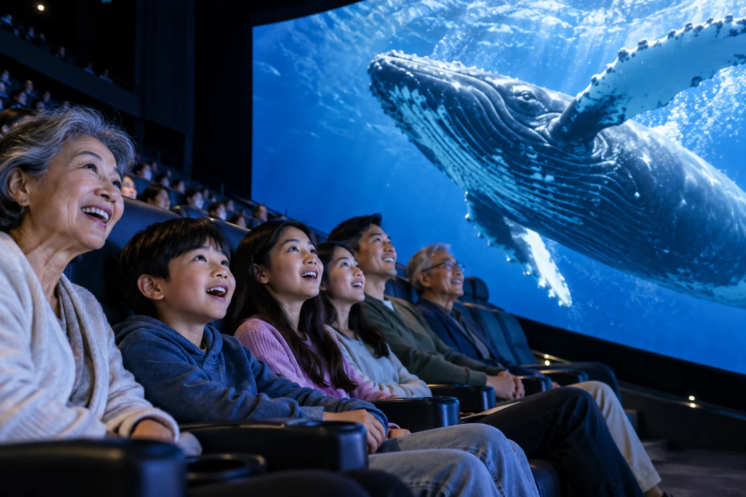 AI-generated movies + giant screen experience illustration; not a photograph of Regnier Extreme Screen Theatre
