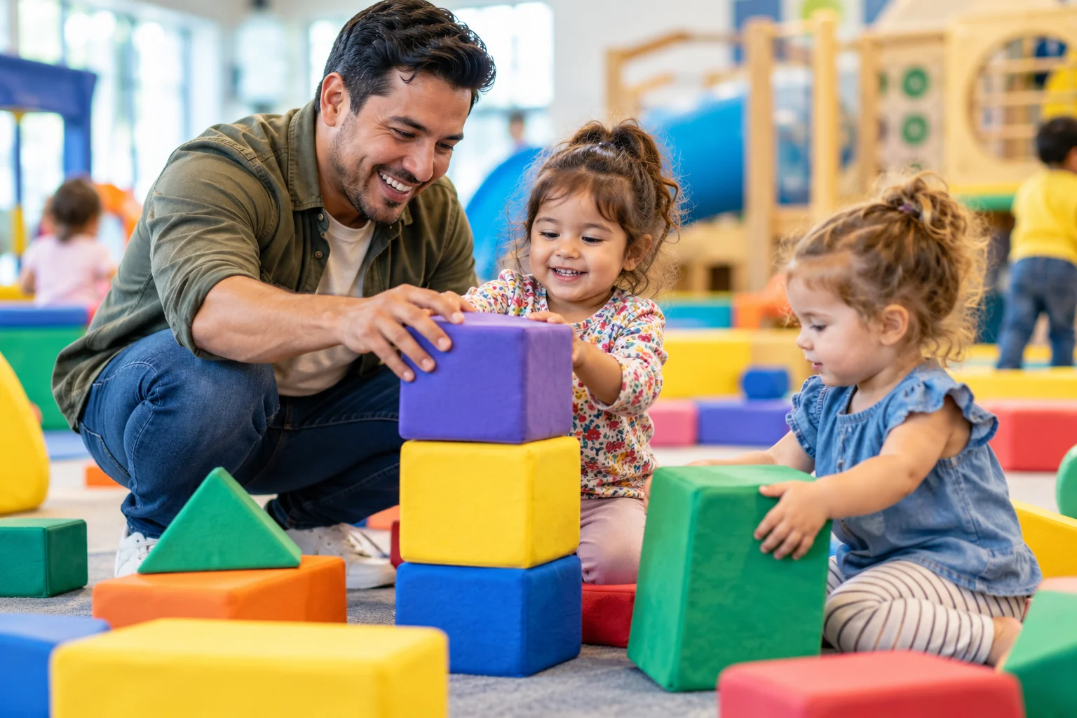 AI-generated family outing inspired by Tiny Tots Indoor Play Café; not a photograph of the venue.