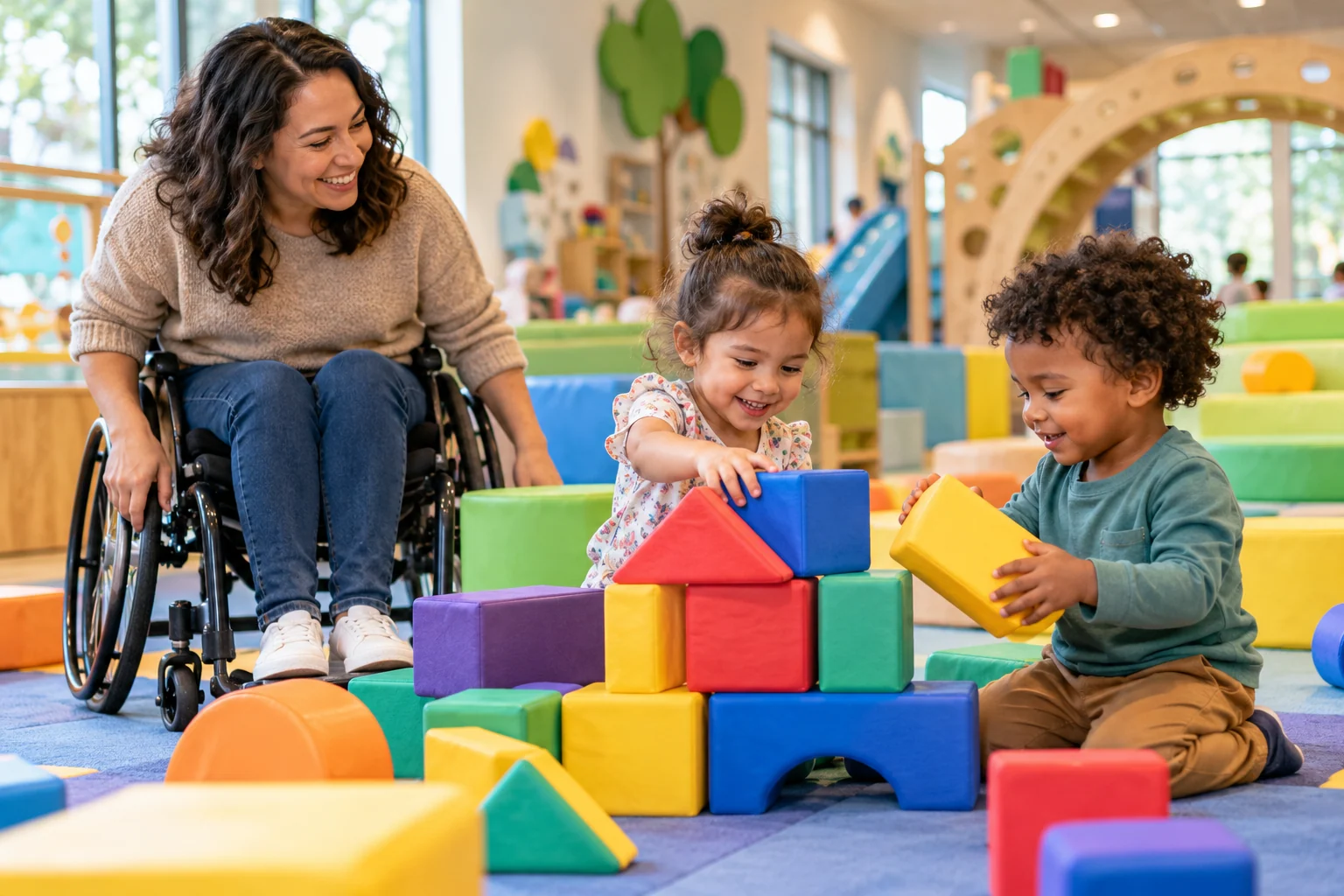 AI-generated indoor play experience illustration; not a photograph of Tiny Tots Indoor Play Café