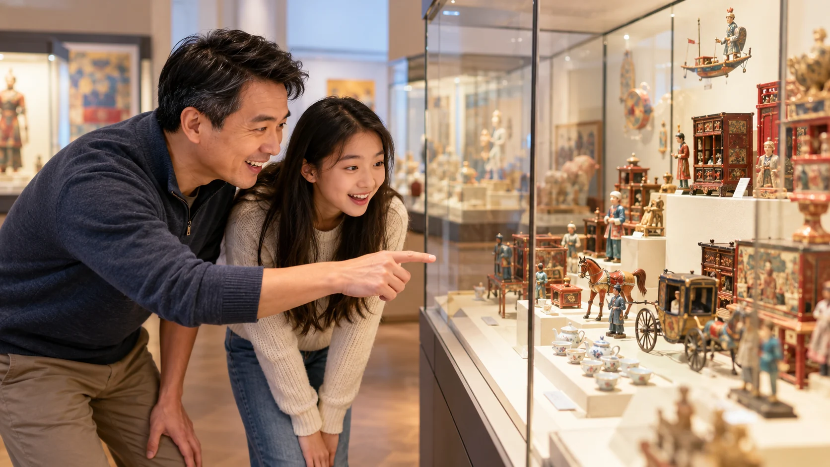 AI-generated family outing inspired by National Museum of Toys and Miniatures; not a photograph of the venue.
