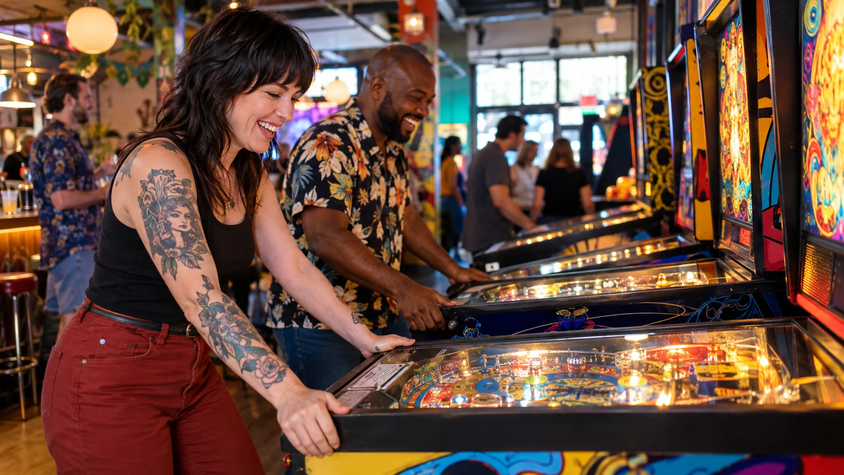 AI-generated arcades + games experience illustration; not a photograph of Up-Down Kansas City