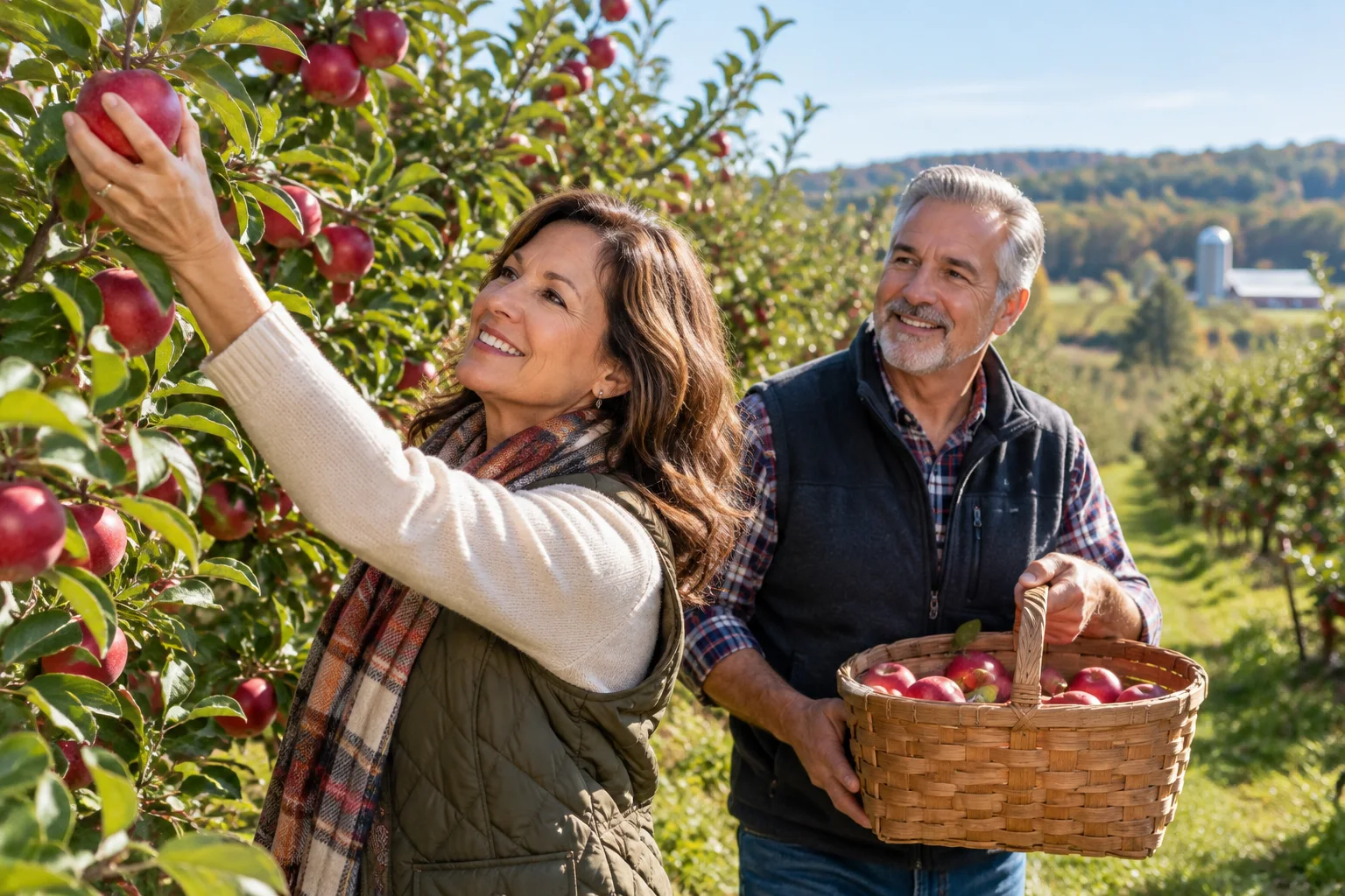 AI-generated seasonal activities experience illustration; not a photograph of Johnson Farms — Apples & Pumpkins