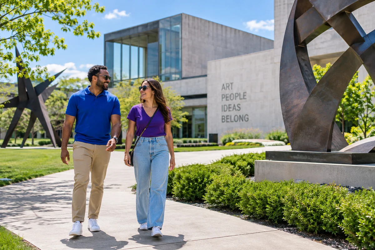 AI-generated museums + culture experience illustration; not a photograph of Nerman Museum of Contemporary Art