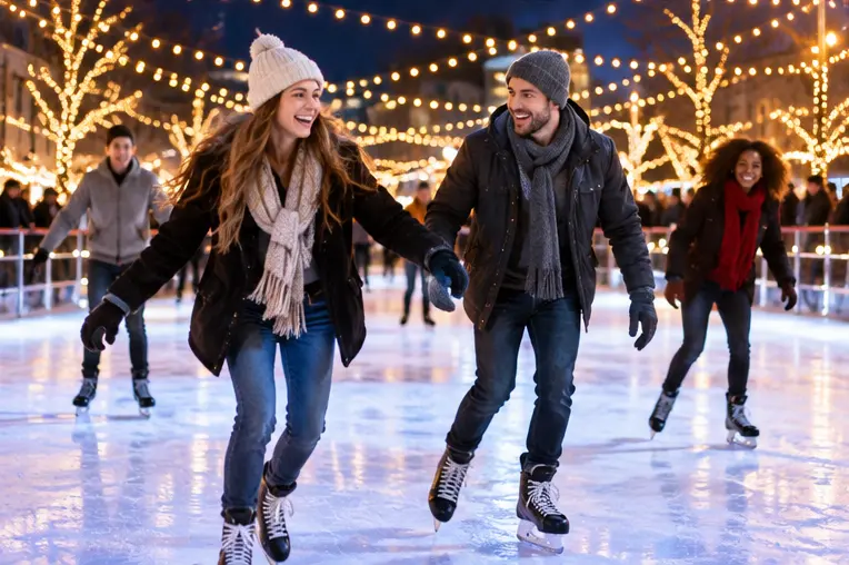 AI-generated ice skating experience illustration; not a photograph of KC Ice Center