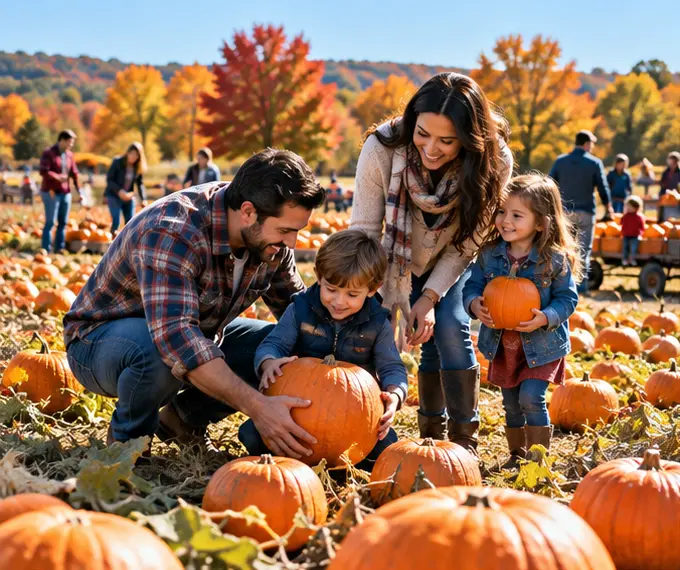 Family enjoying an outing like KC Pumpkin Patch — Fall Festival — editorial illustration