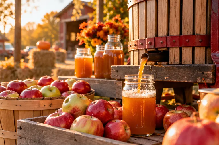 AI-generated fall farm illustration inspired by Louisburg Cider Mill; not a photograph of the venue.