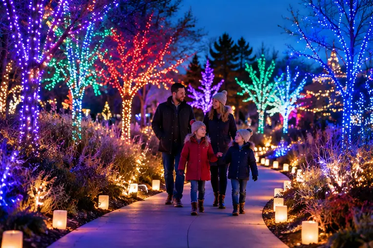 AI-generated imagined scene inspired by Powell Gardens — Festival of Lights; not a photograph of the venue, event or production.
