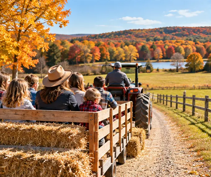 Family enjoying an outing like Weston Red Barn Farm — Fall Weekends — editorial illustration