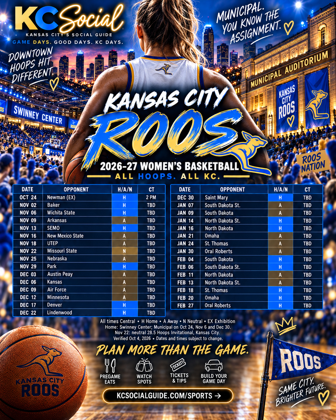 Roos Women’s Basketball 2026–27 schedule poster