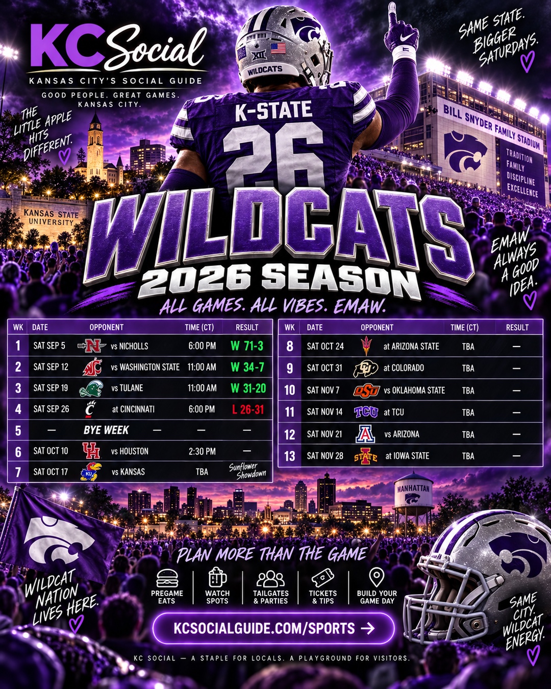 K-State Football 2026 schedule poster