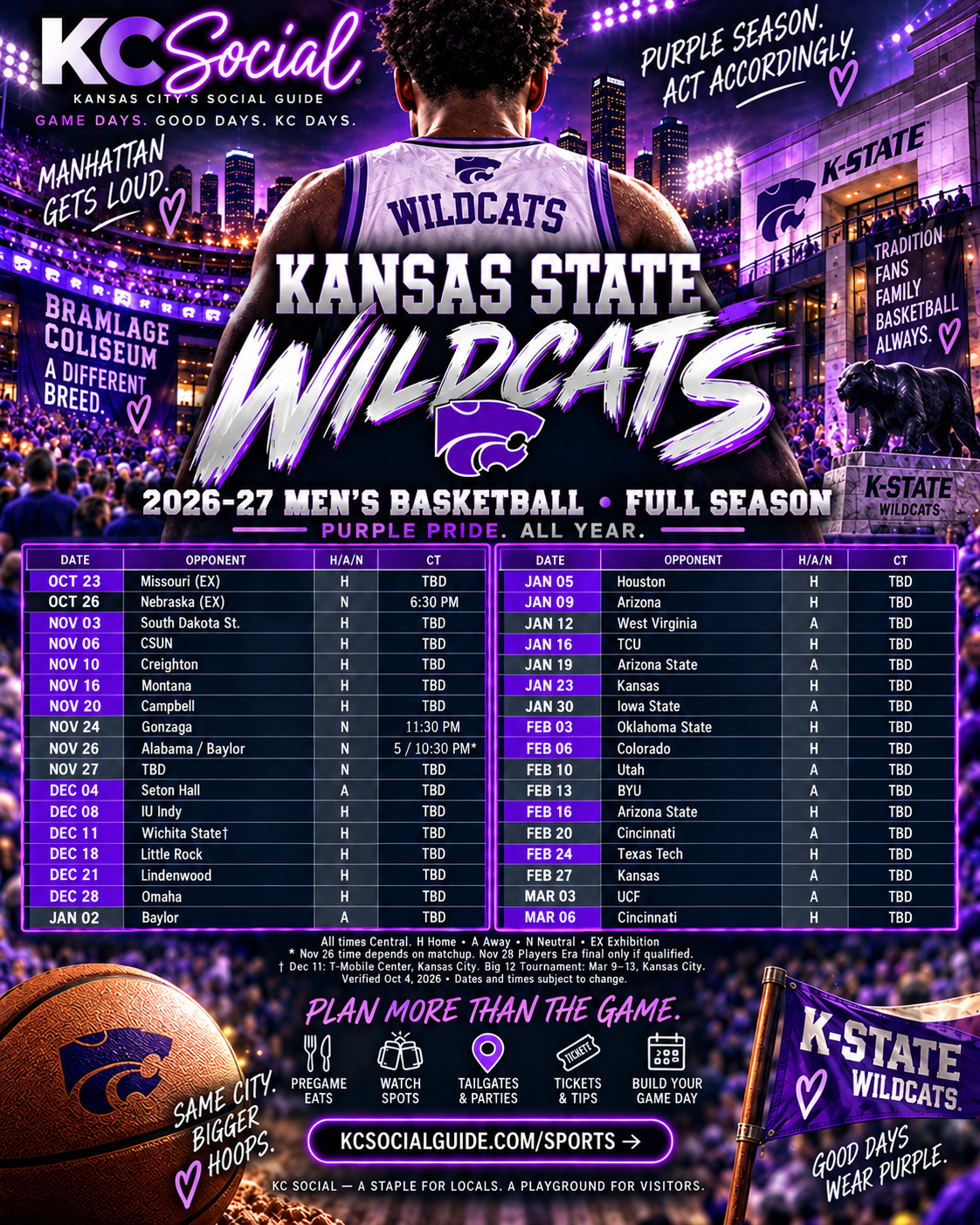 K-State Men’s Basketball 2026–27 schedule poster