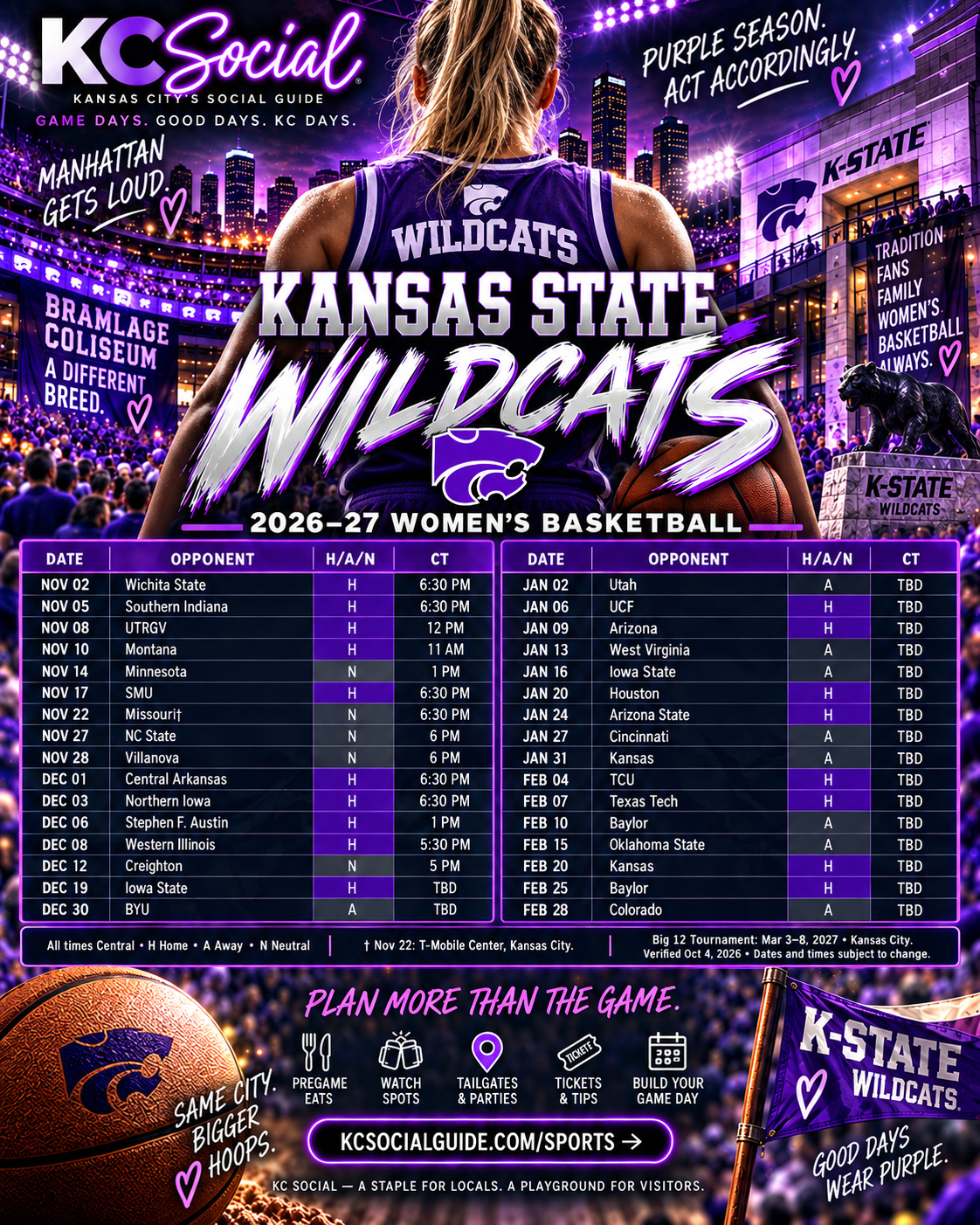 K-State Women’s Basketball 2026–27 schedule poster