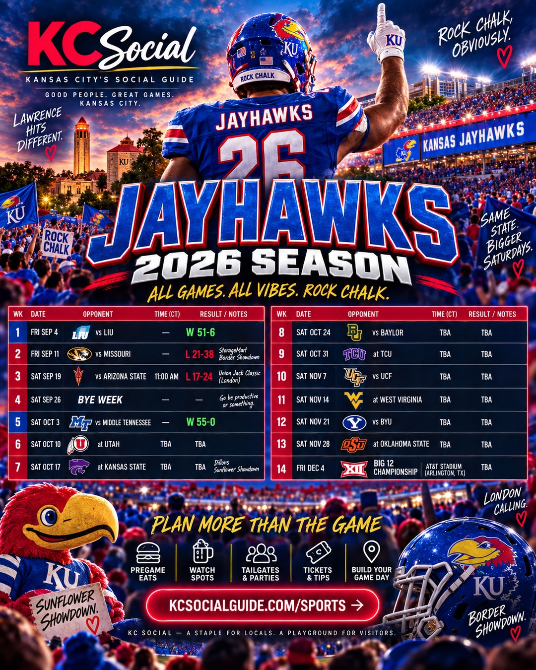 KU Football 2026 schedule poster