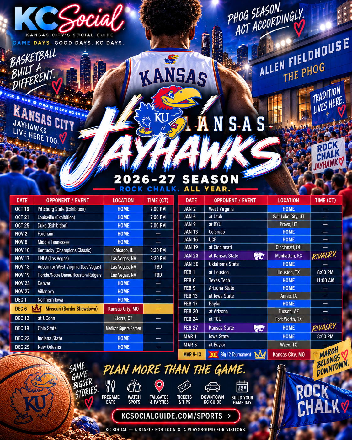 KU Men’s Basketball 2026–27 schedule poster