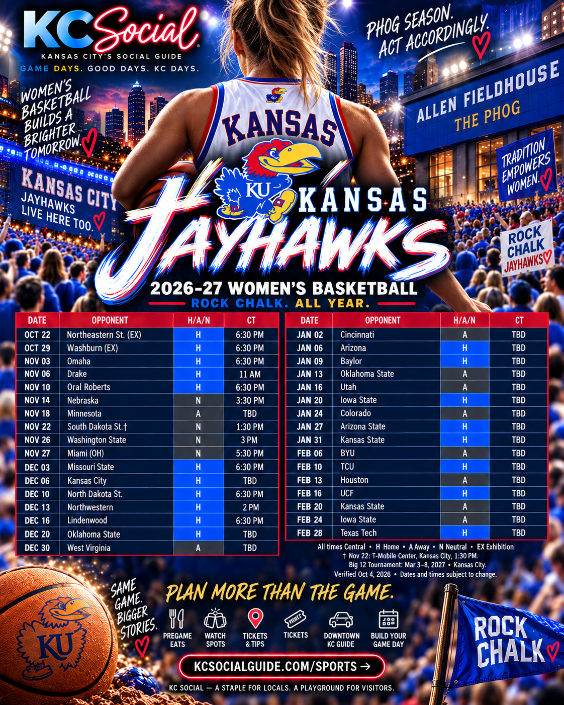 KU Women’s Basketball 2026–27 schedule poster