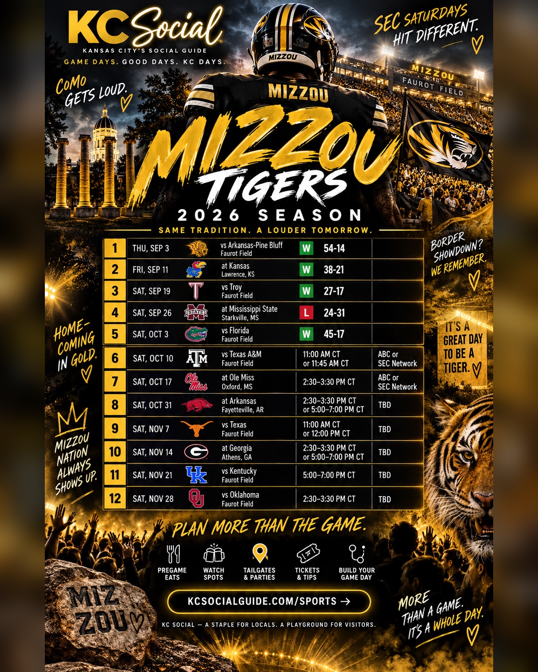 Mizzou Football 2026 schedule poster